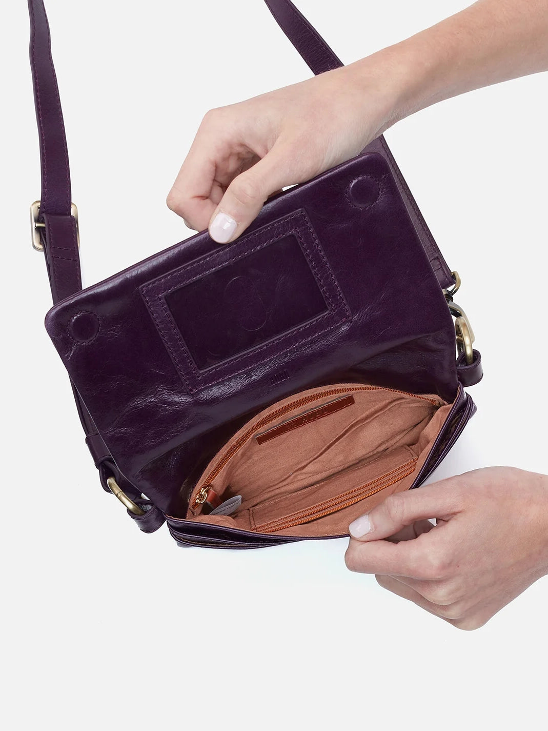 hobo winn belt bag in deep purple polished leather