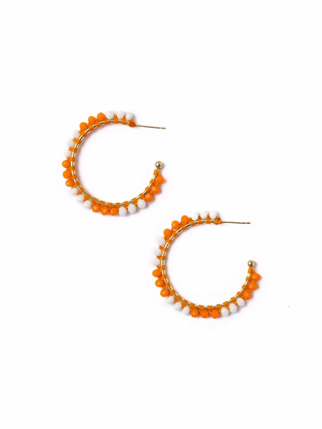 Ink & Alloy Gameday Crystal Threaded Beads Hoop Earrings Orange & White