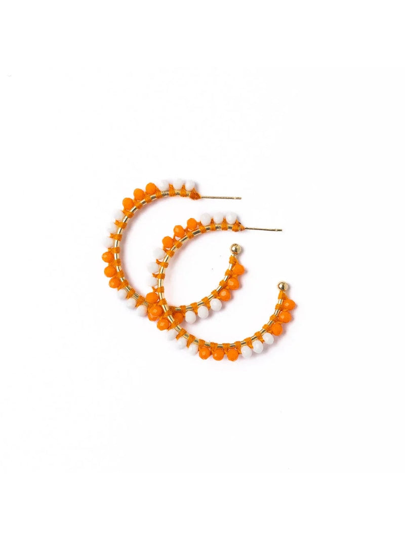 Ink & Alloy Gameday Crystal Threaded Beads Hoop Earrings Orange & White