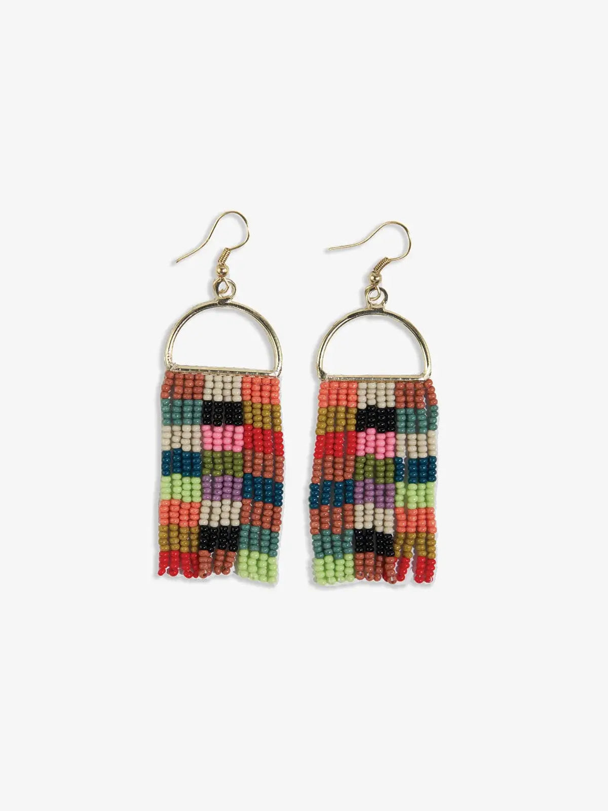 ink & alloy allison checkered beaded fringe earrings multicolor