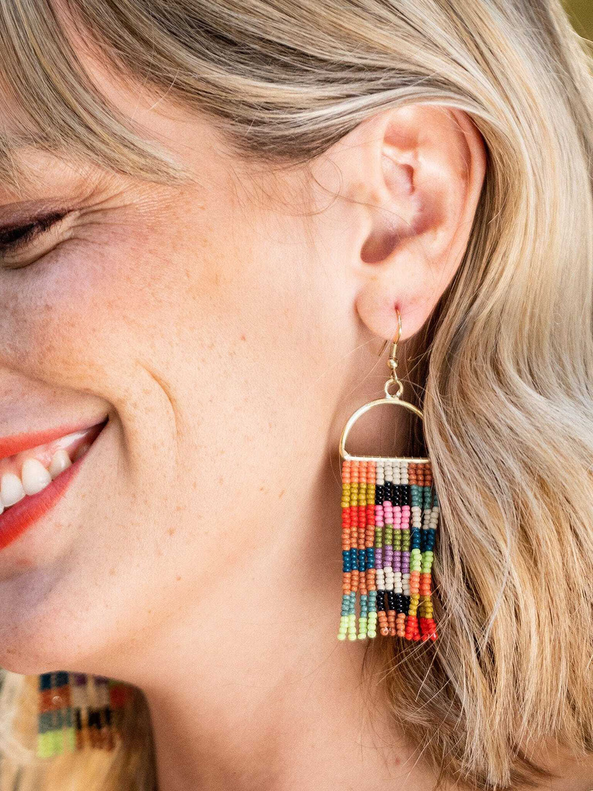 ink & alloy allison checkered beaded fringe earrings multicolor