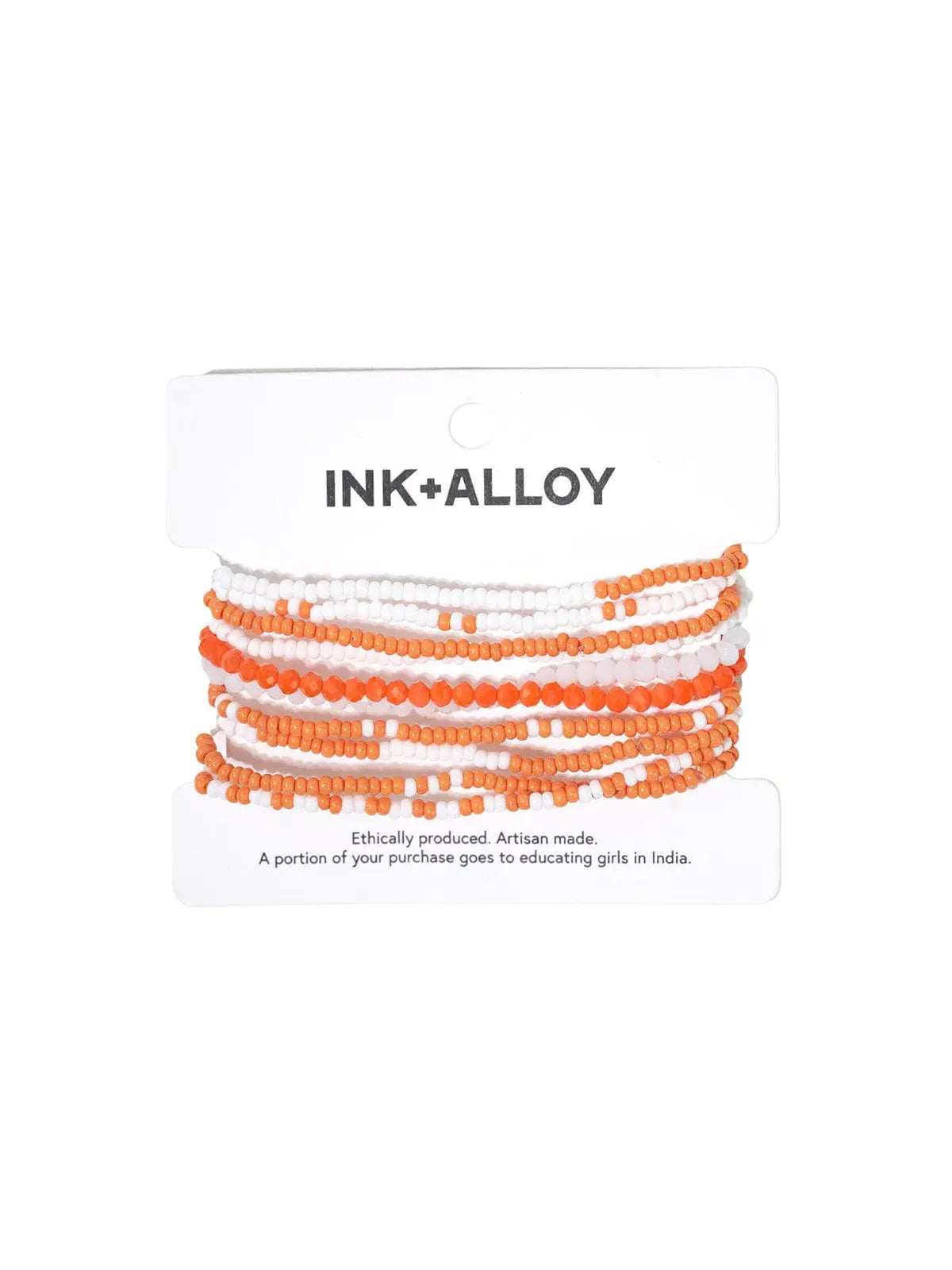 ink & alloy sage game day orange and white color block 10 strand beaded stretch bracelet set tennessee vols