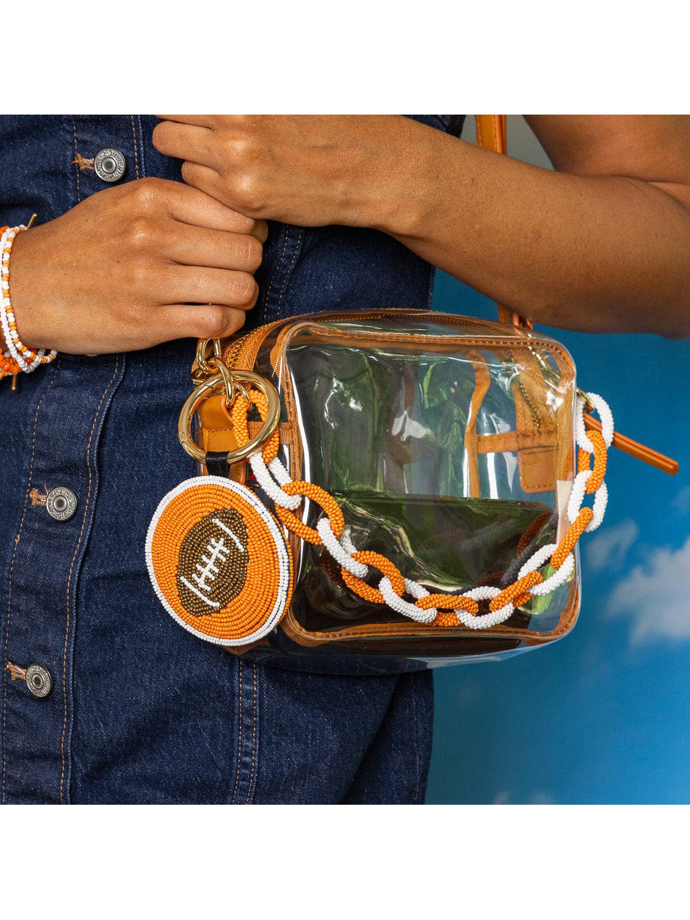 Ink & Alloy Gameday Beaded Bag Chain Orange & White Tennessee Vols Gameday