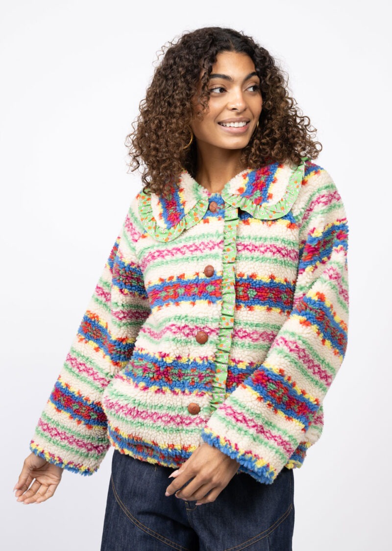 Ivy Jane Fair Isle Sherpa Jacket ivory