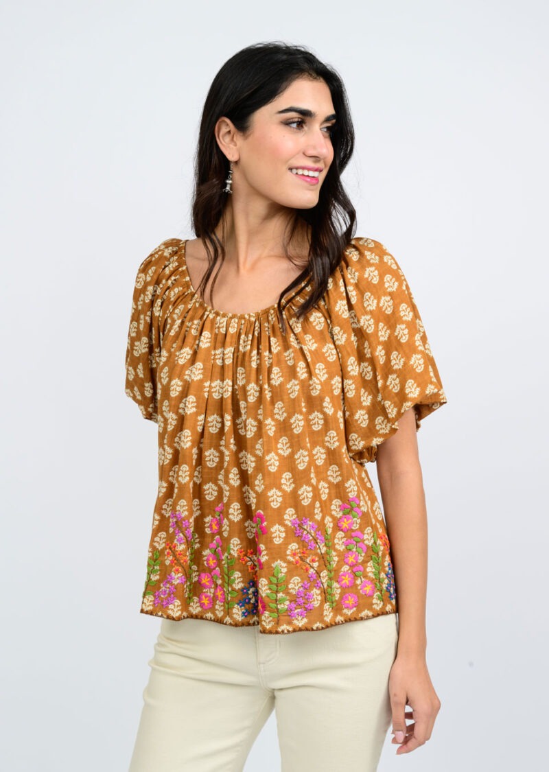 Ivy Jane Garden Of Flowers Embroidered Top in rust