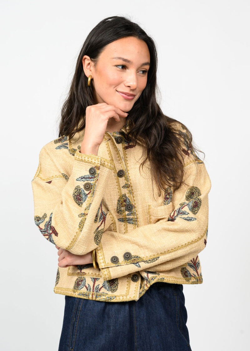 Ivy Jane Lurex Block Print Jacket camel