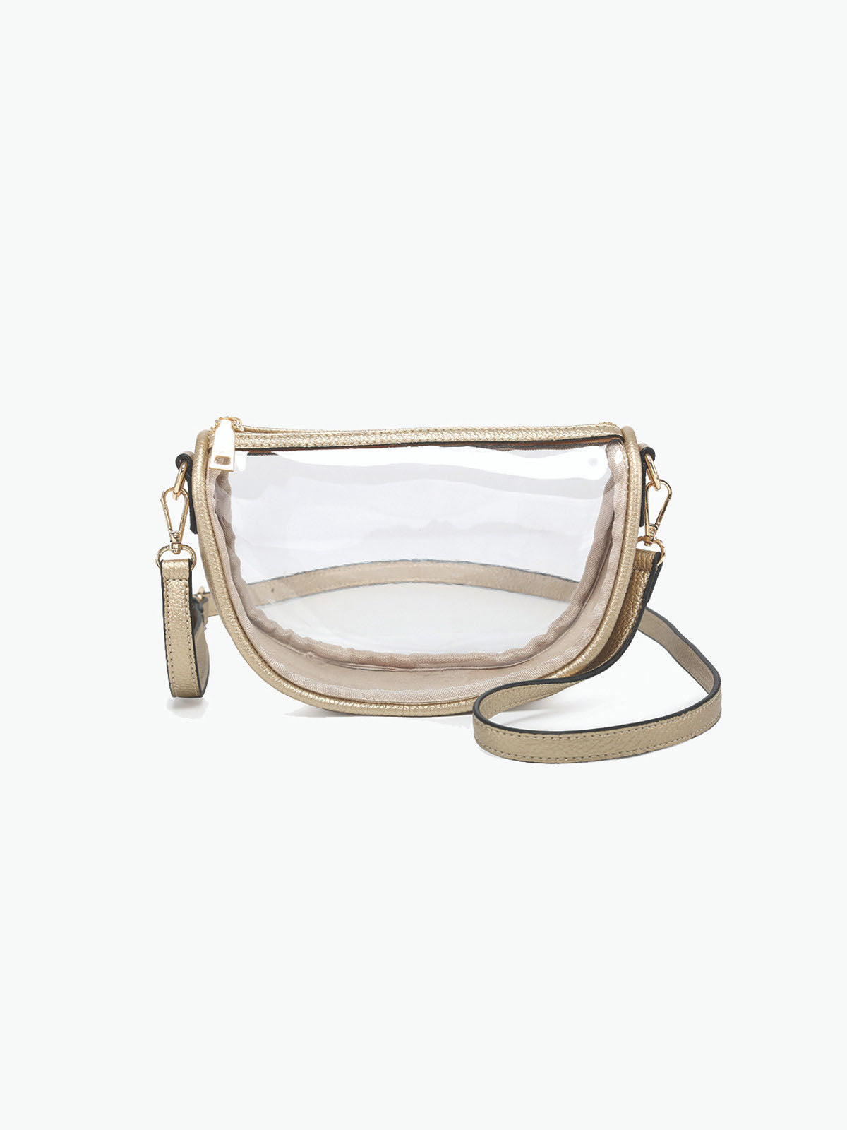 Jen & Co Peyton Clear Banana Crossbody Bag Gold Vegan Leather Stadium Approved
