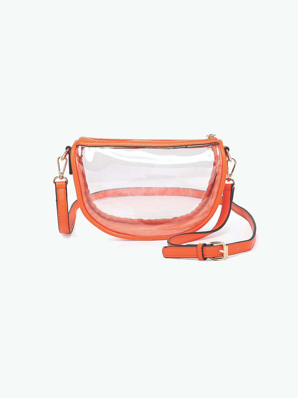 Jen & Co Peyton Clear Banana Crossbody Bag Orange Vegan Leather Stadium Approved