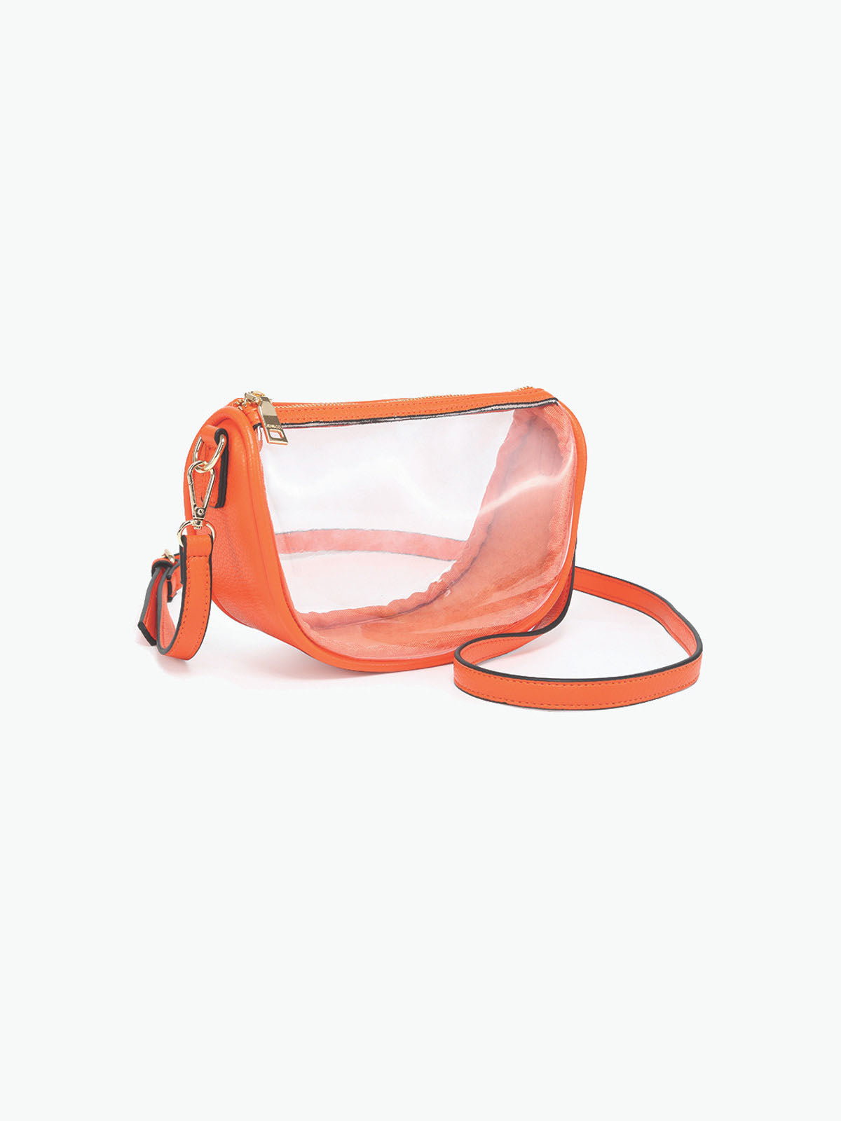 Jen & Co Peyton Clear Banana Crossbody Bag Orange Vegan Leather Stadium Approved