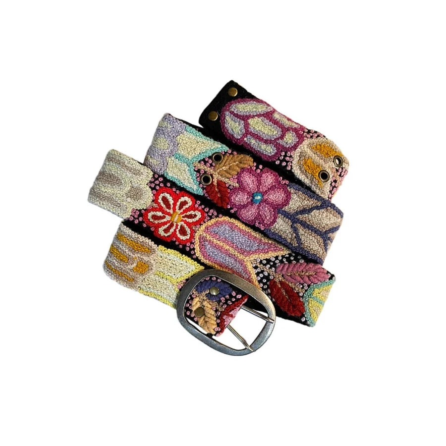 Jenny Krauss Folklorica Floral Embroidered Wool Belt Black