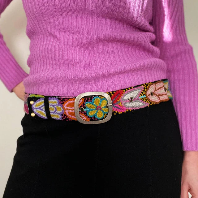 Jenny Krauss Folklorica Floral Embroidered Wool Belt Black