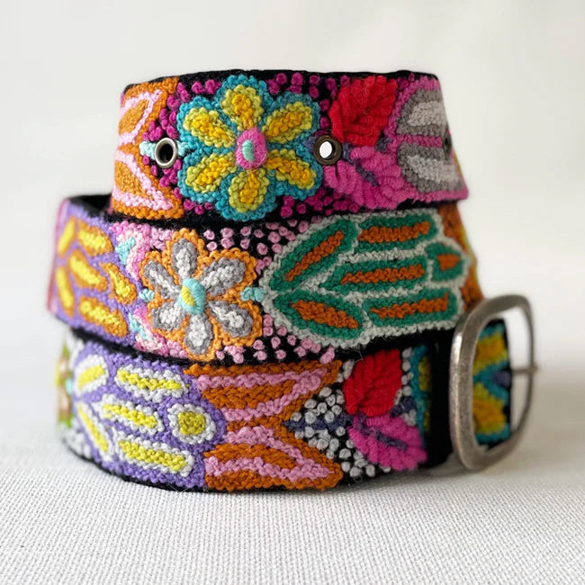 Jenny Krauss Folklorica Floral Embroidered Wool Belt Black