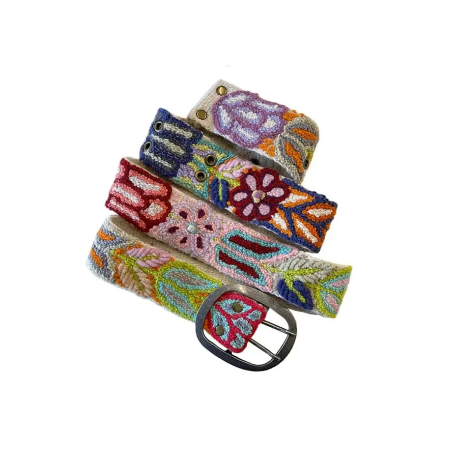 Jenny Krauss Folklorica Floral Embroidered Wool Belt Cream