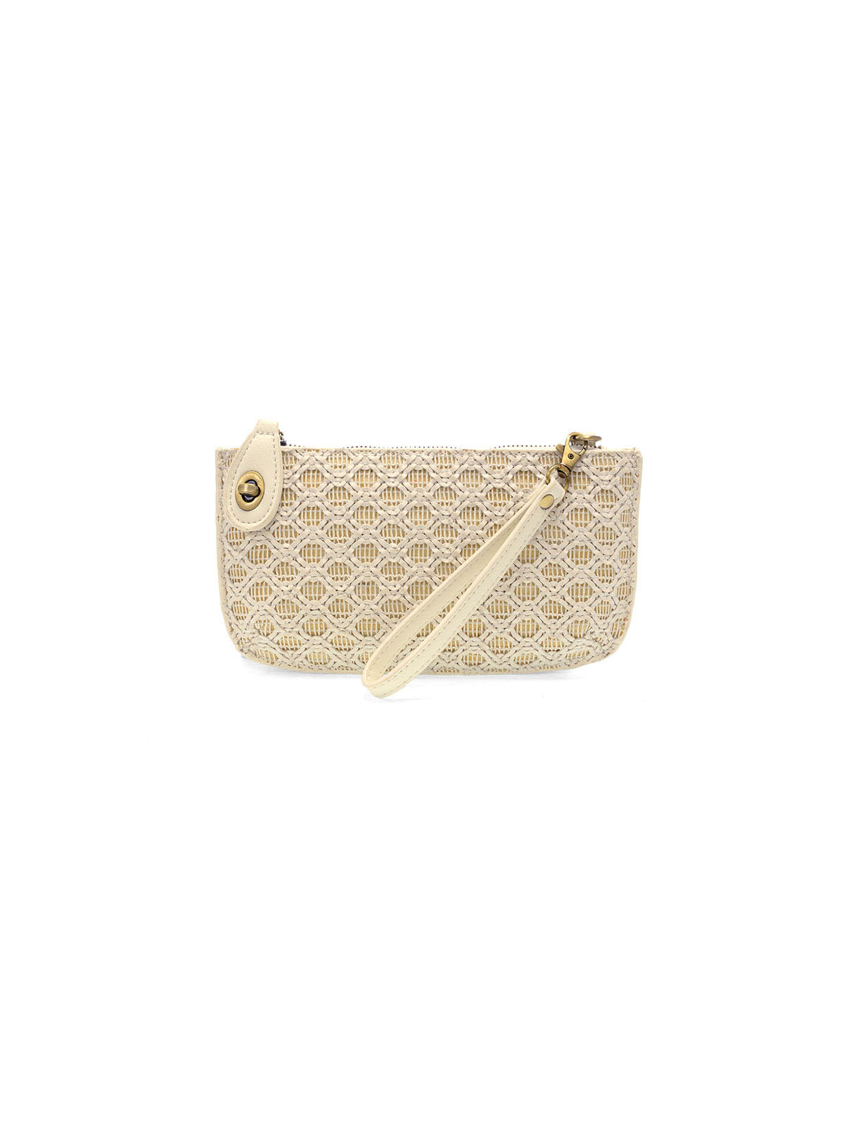Joy Susan Lattice Woven Mini Crossbody Wristlet Clutch Cream White Vegan Leather