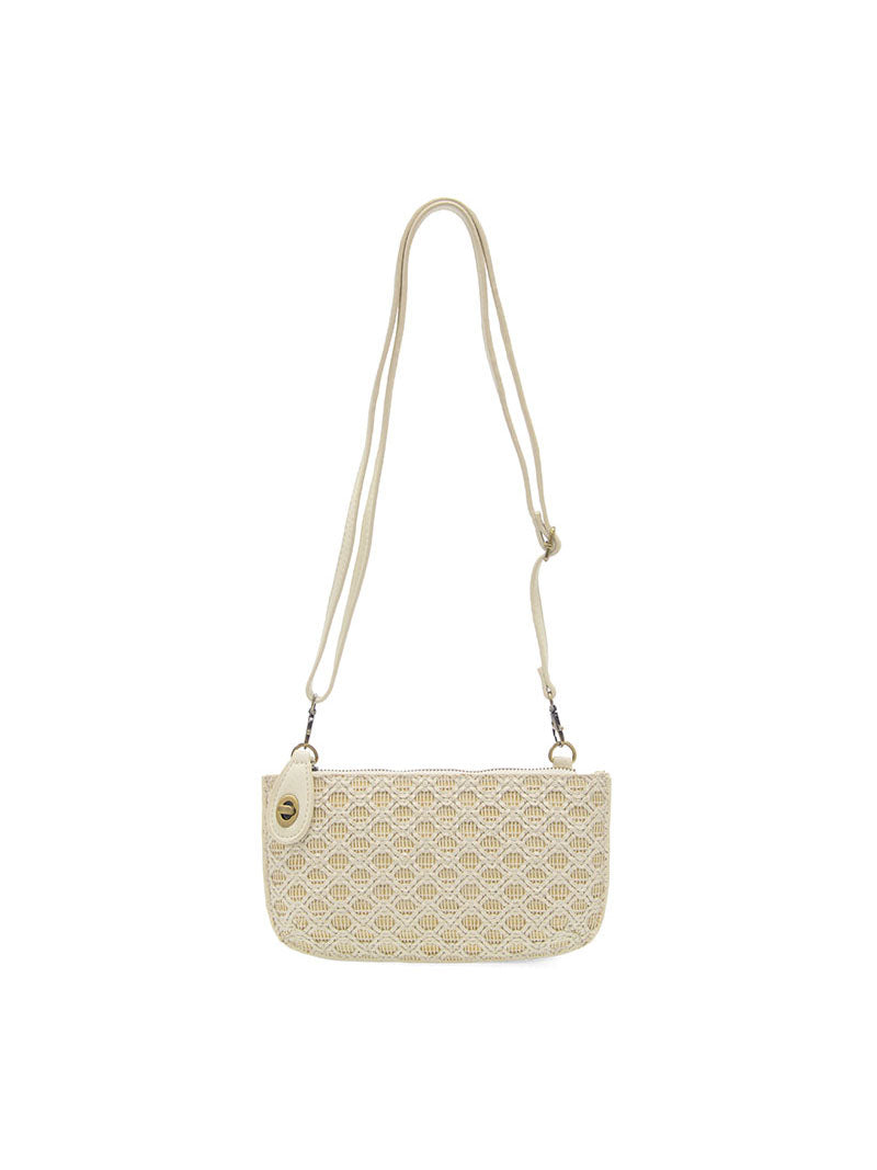 Joy Susan Lattice Woven Mini Crossbody Wristlet Clutch Cream White Vegan Leather