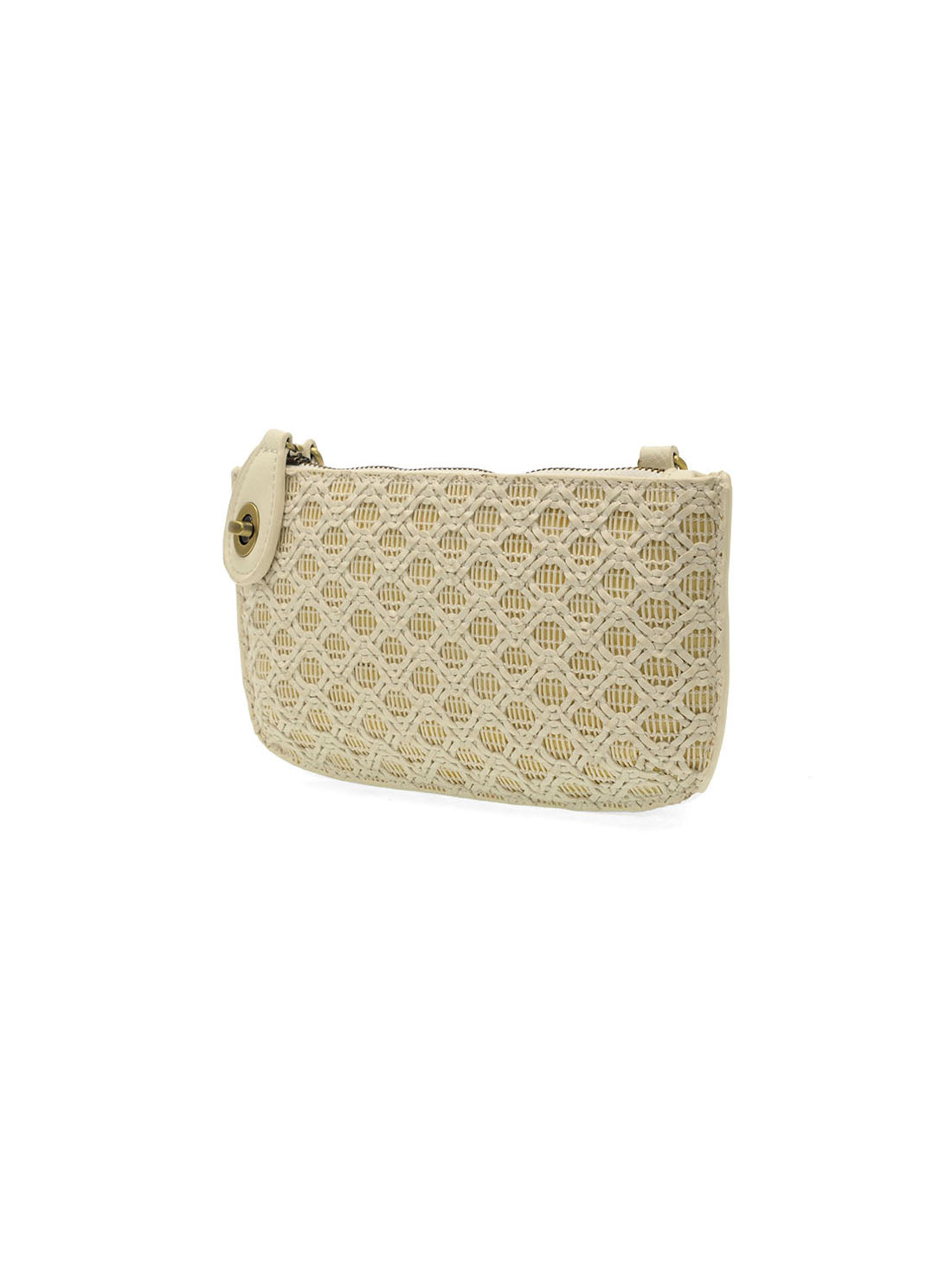 Joy Susan Lattice Woven Mini Crossbody Wristlet Clutch Cream White Vegan Leather