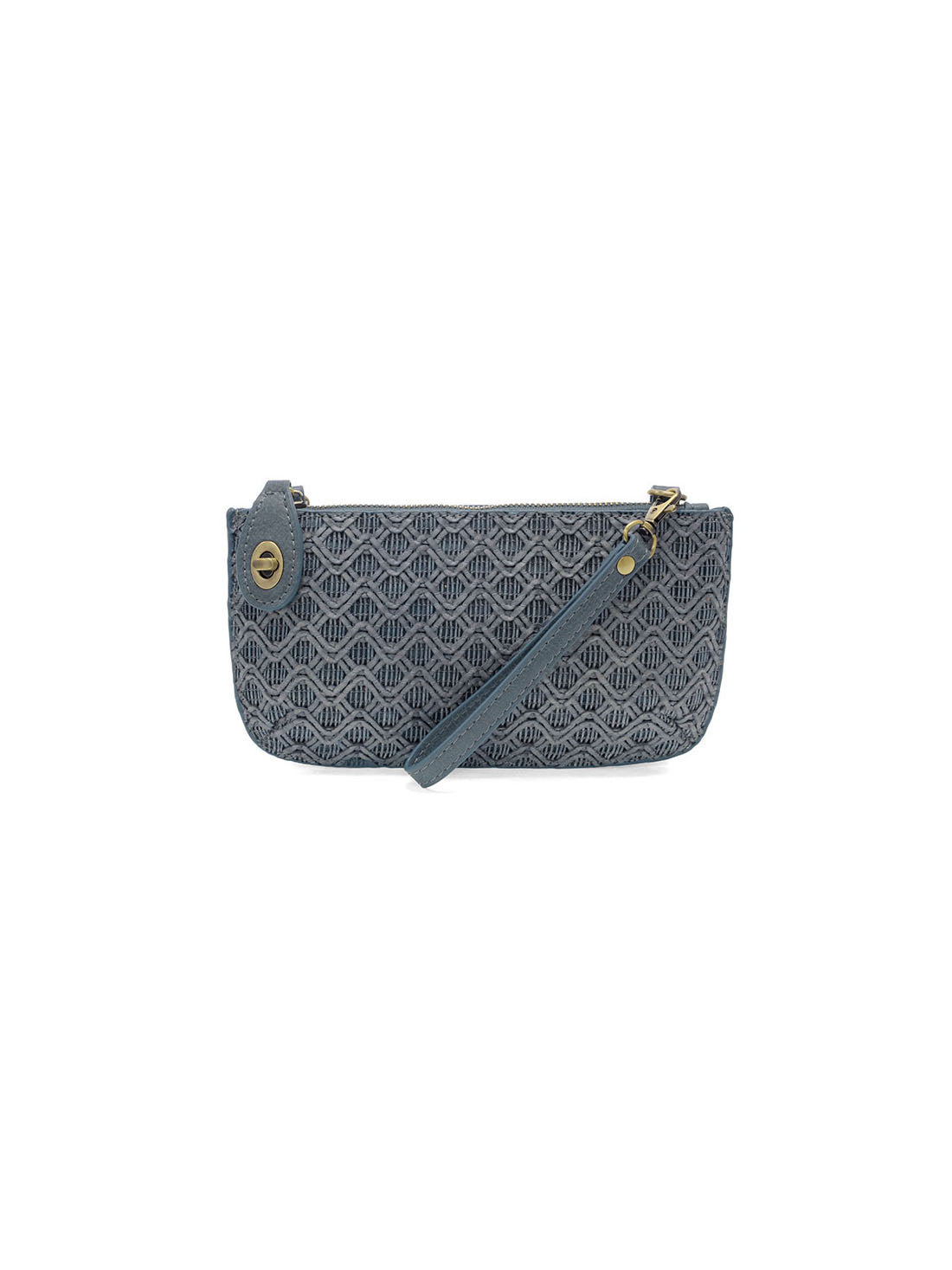 Joy Susan Lattice Woven Mini Crossbody Wristlet Clutch Denim Vegan Leather