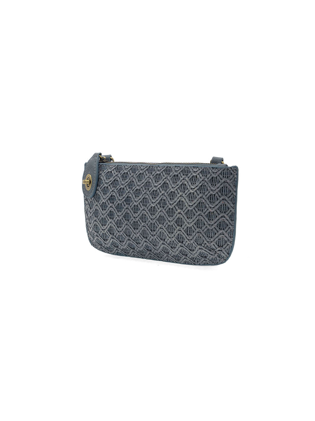 Joy Susan Lattice Woven Mini Crossbody Wristlet Clutch Denim Vegan Leather