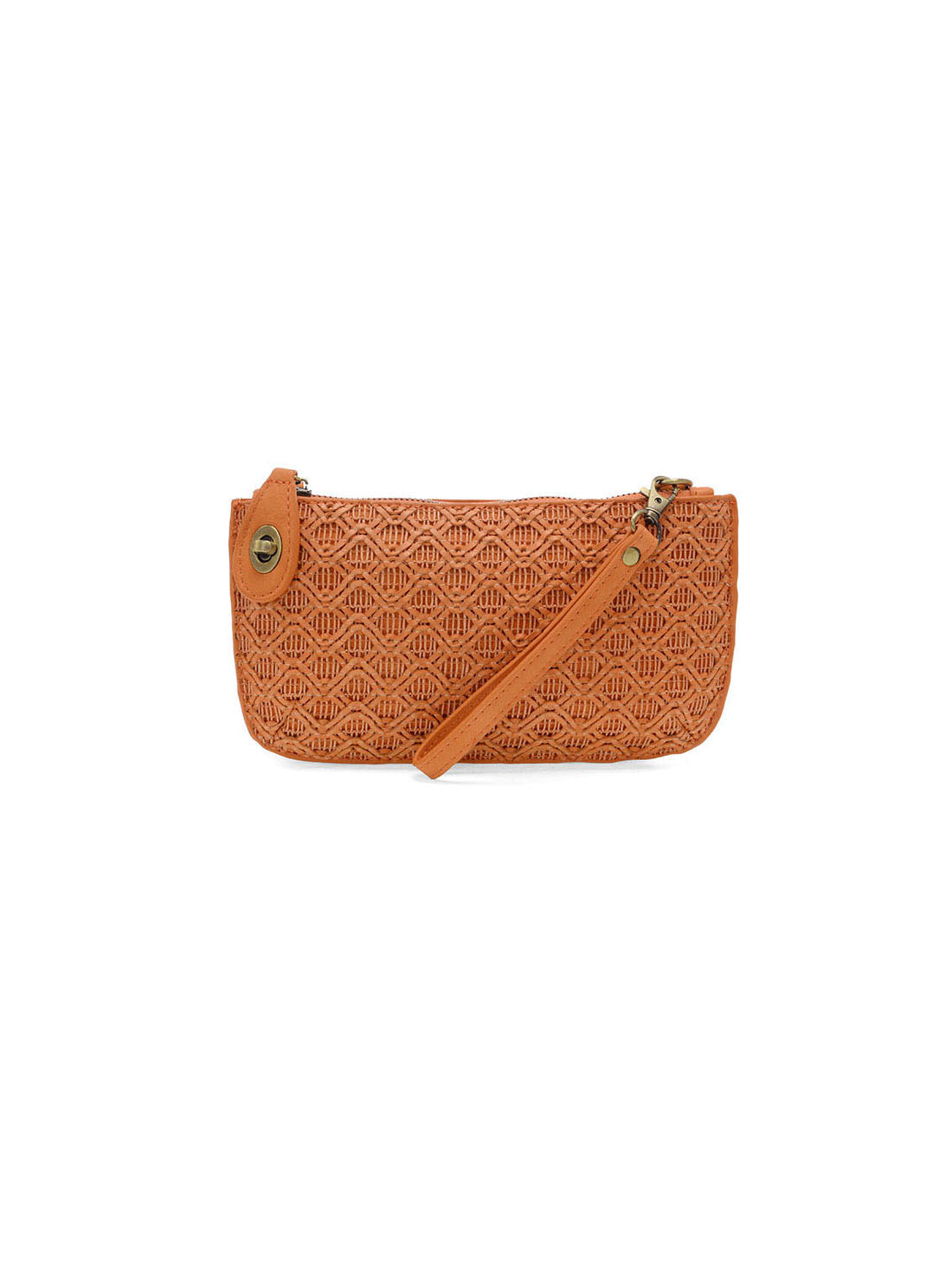 Joy Susan Lattice Woven Mini Crossbody Wristlet Clutch Orange Vegan Leather