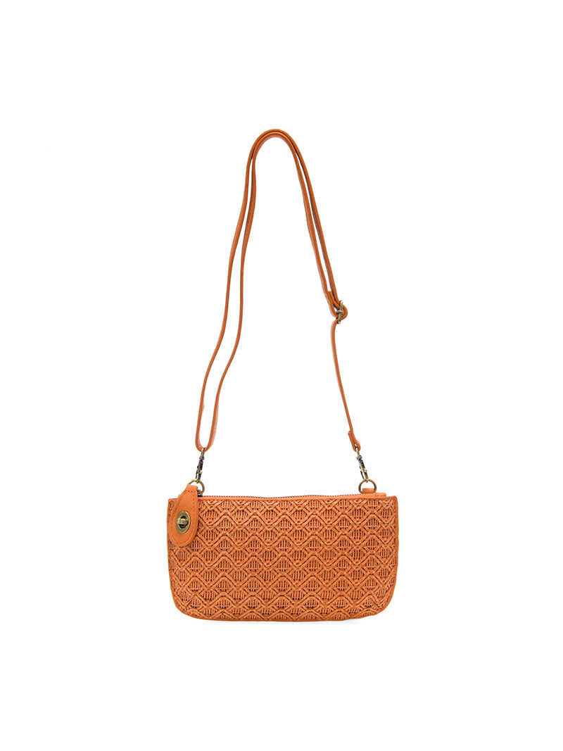 Joy Susan Lattice Woven Mini Crossbody Wristlet Clutch Orange Vegan Leather