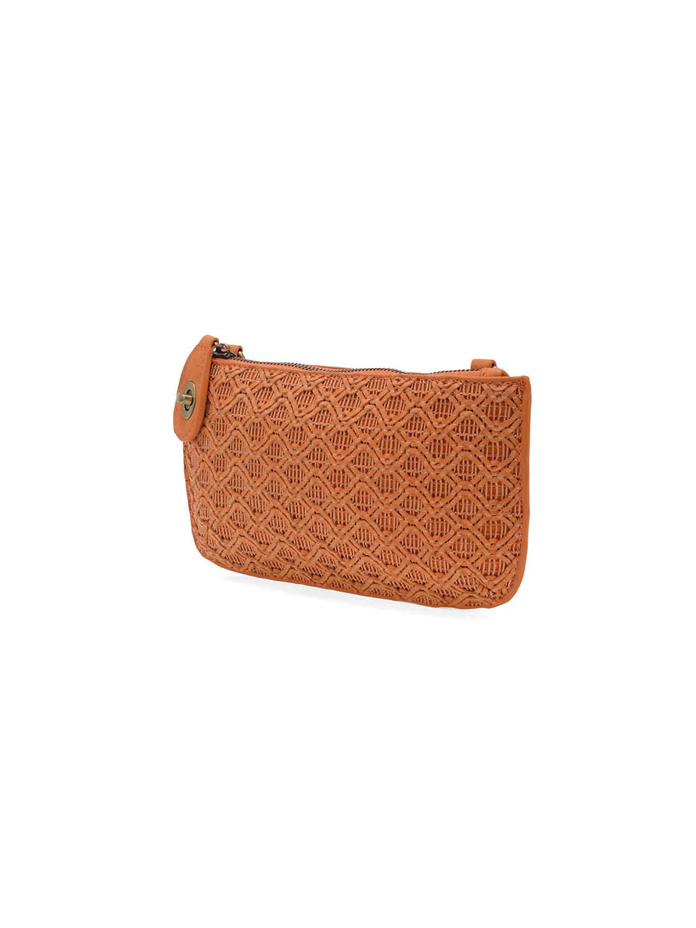 Joy Susan Lattice Woven Mini Crossbody Wristlet Clutch Orange Vegan Leather