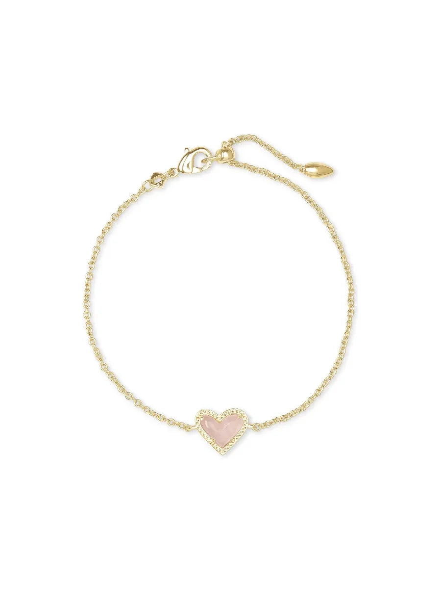 Kendra Scott Ari Heart Gold Chain Bracelet in Rose Quartz