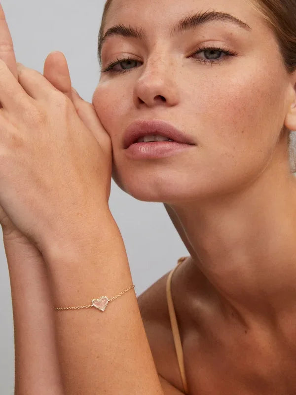 Kendra Scott Ari Heart Gold Chain Bracelet in Rose Quartz