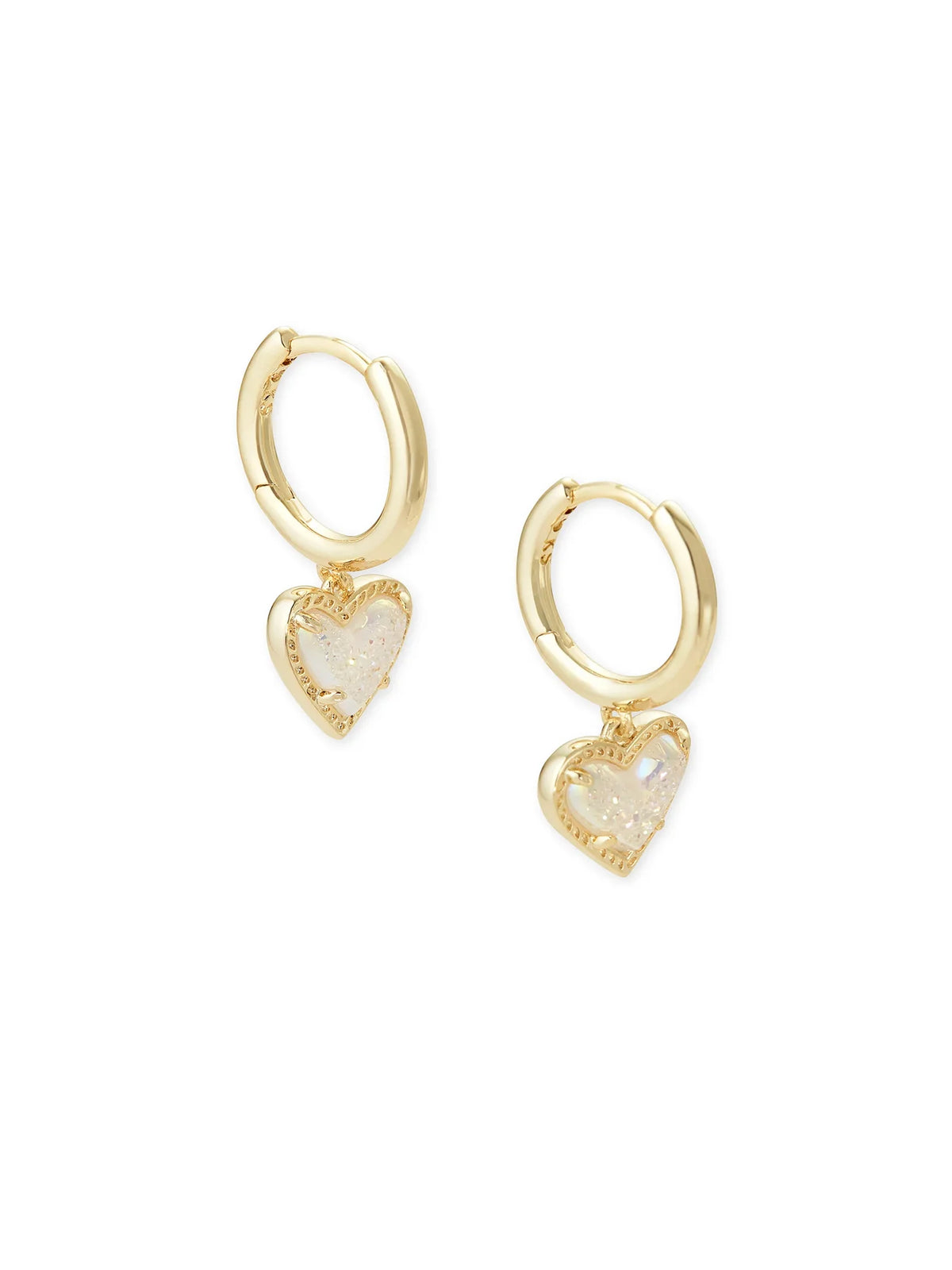 Kendra Scott Ari Heart Gold Huggie Earrings in Iridescent Drusy