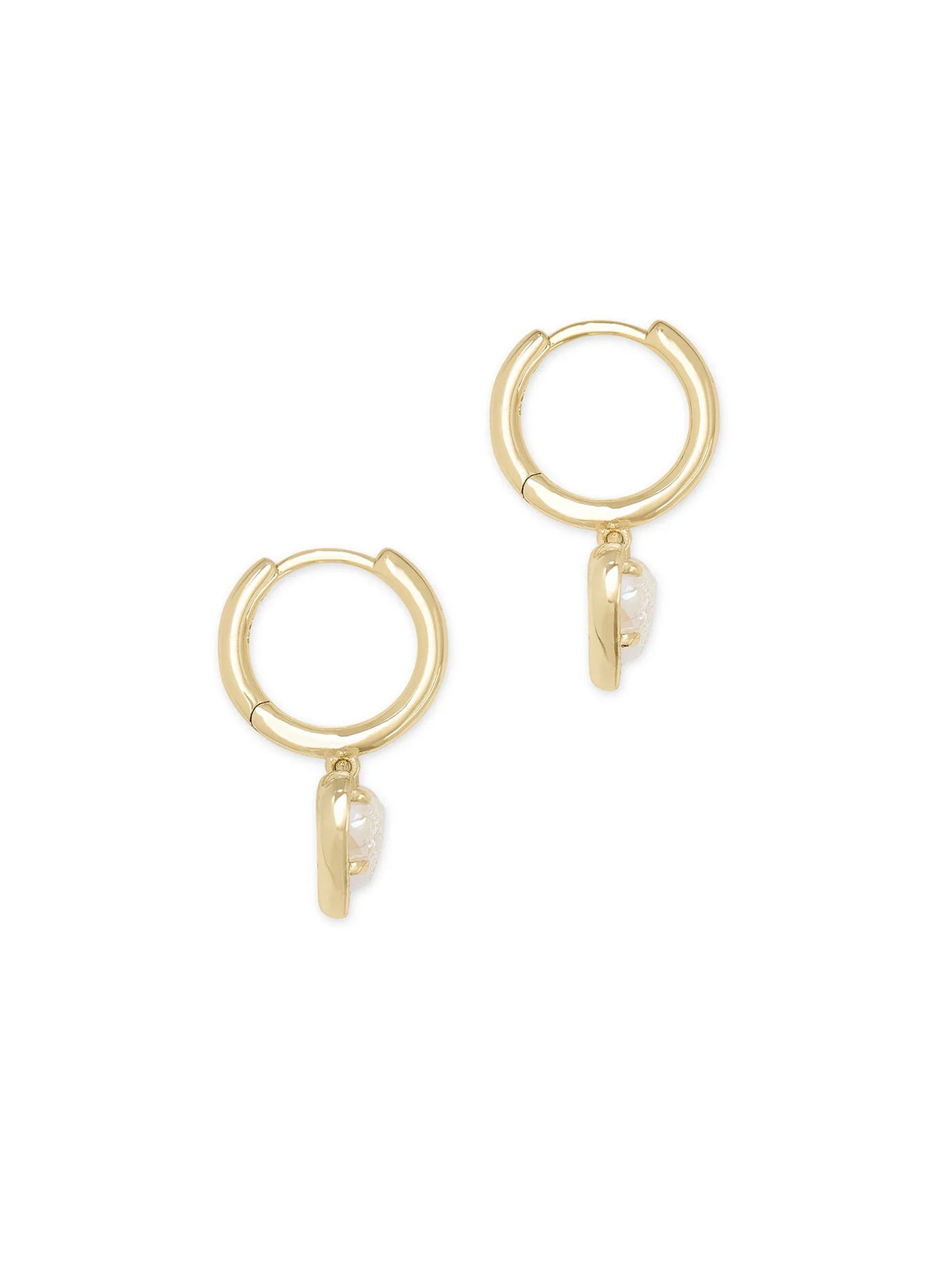 Kendra Scott Ari Heart Gold Huggie Earrings in Iridescent Drusy
