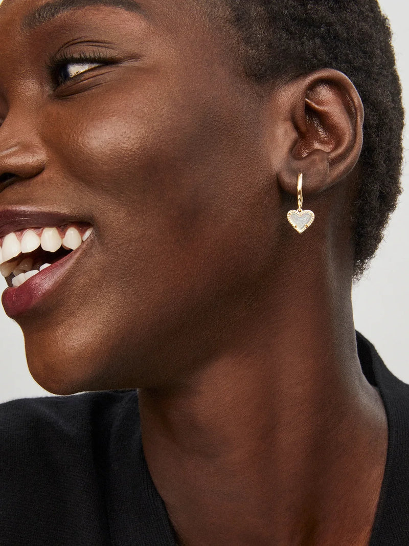 Kendra Scott Ari Heart Gold Huggie Earrings in Iridescent Drusy