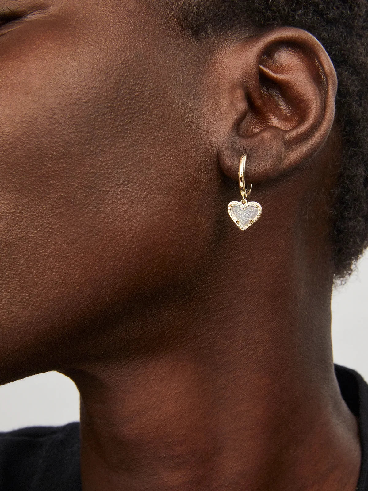 Kendra Scott Ari Heart Gold Huggie Earrings in Iridescent Drusy