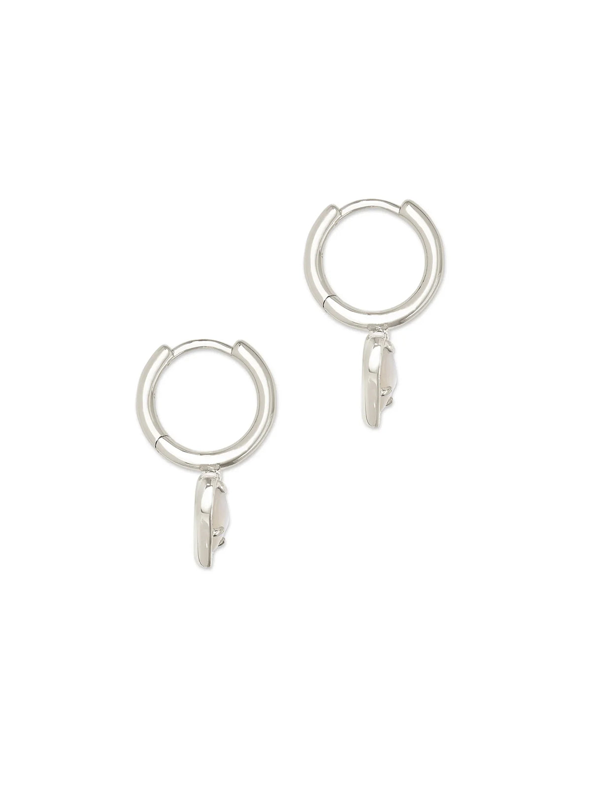 Kendra Scott Ari Heart Silver Huggie Earrings in Ivory Mother-of-Pearl