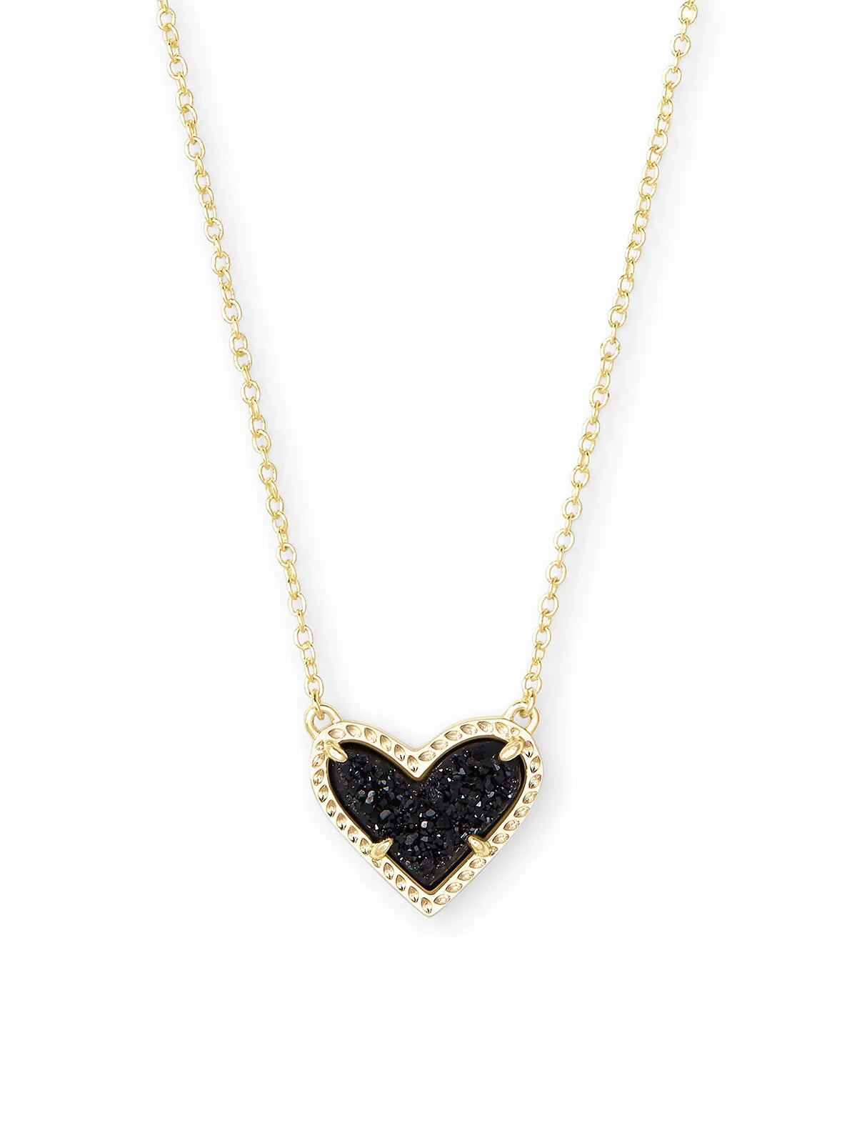 Kendra Scott Ari Heart Gold Pendant Necklace in Black Drusy