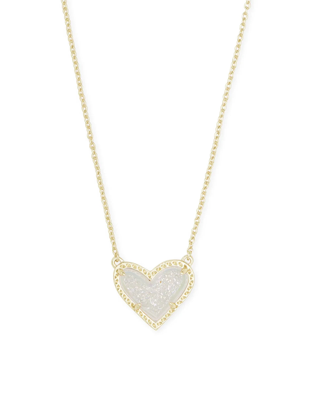 Kendra Scott Ari Heart Gold Pendant Necklace in Iridescent Drusy