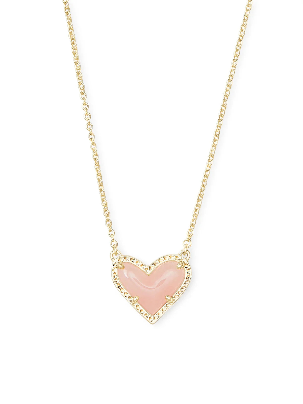 Kendra Scott Ari Heart Gold Pendant Necklace in Rose Quartz