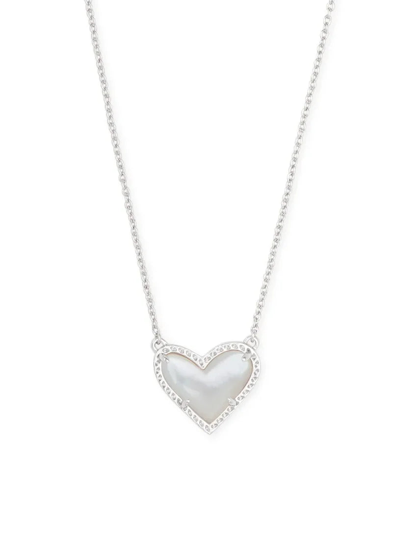Kendra Scott Ari Heart Silver Pendant Necklace in Ivory Mother-of-Pearl