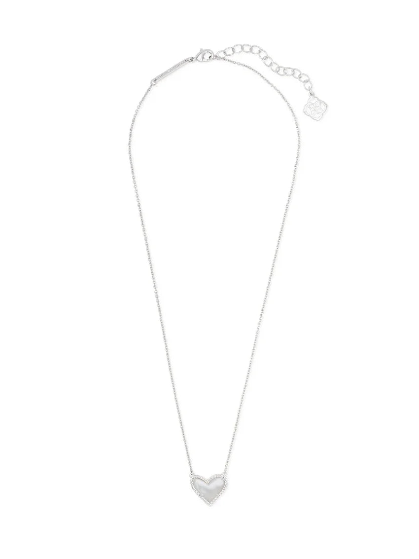 Kendra Scott Ari Heart Silver Pendant Necklace in Ivory Mother-of-Pearl