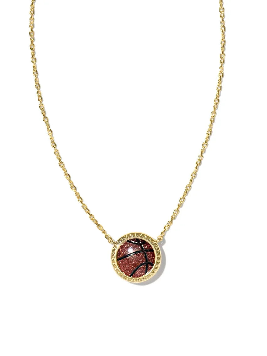 Kendra Scott Basketball Gold Short Pendant Necklace in Orange Goldstone