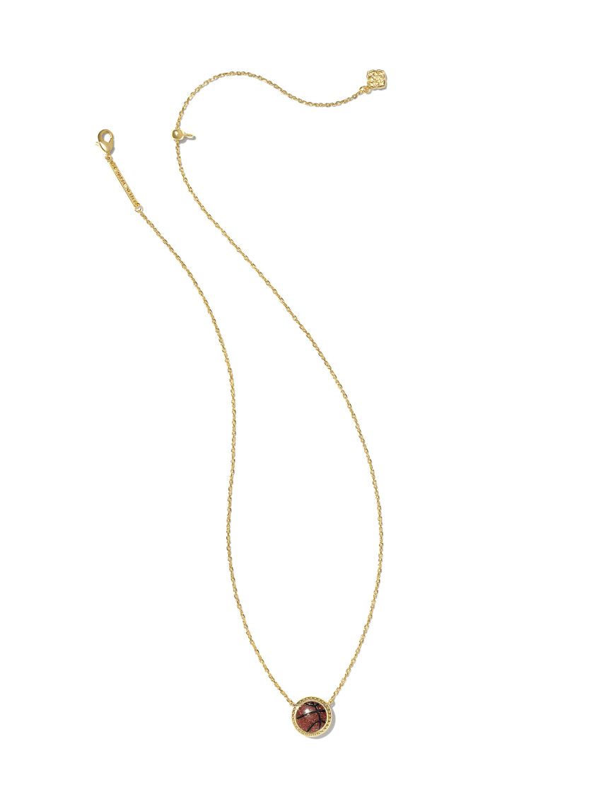 Kendra Scott Basketball Gold Short Pendant Necklace in Orange Goldstone