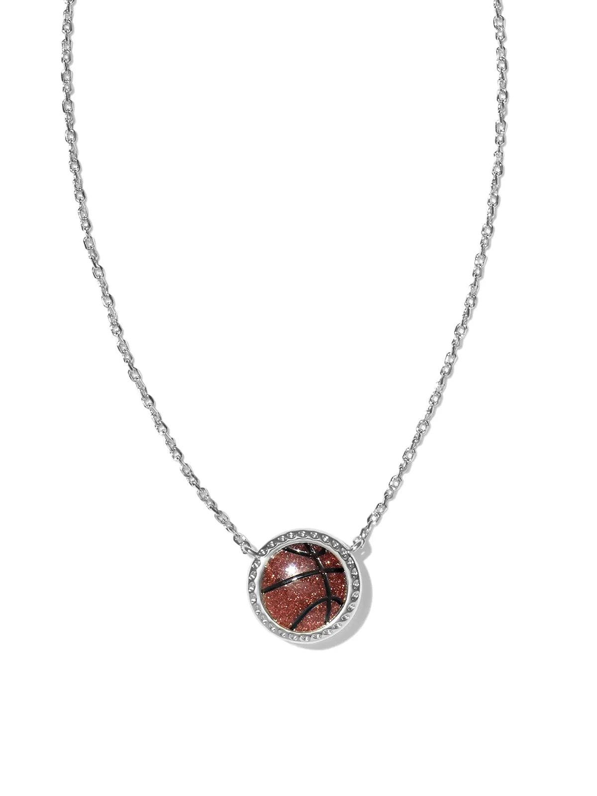 Kendra Scott Basketball Silver Short Pendant Necklace in Orange Goldstone