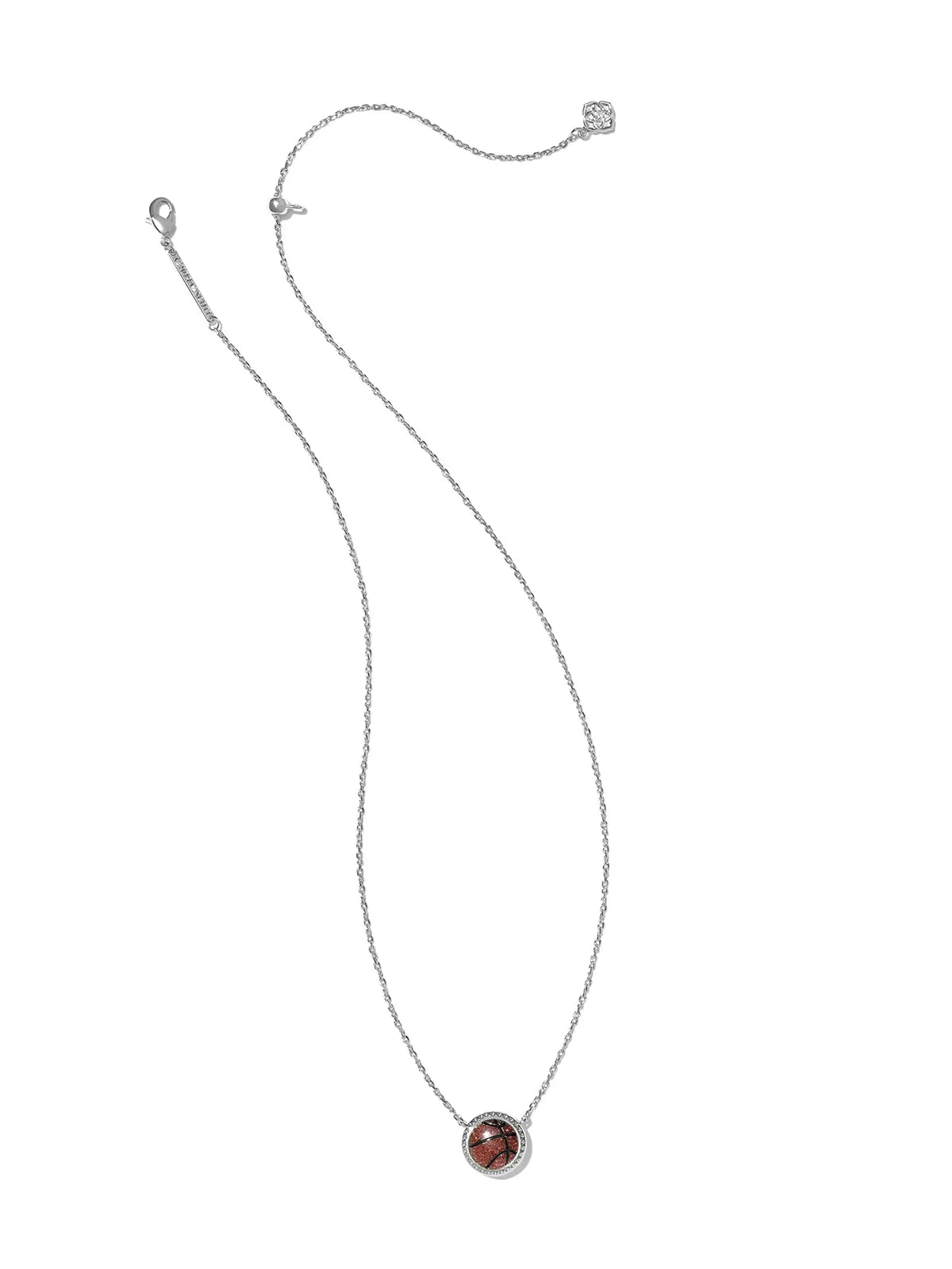 Kendra Scott Basketball Silver Short Pendant Necklace in Orange Goldstone