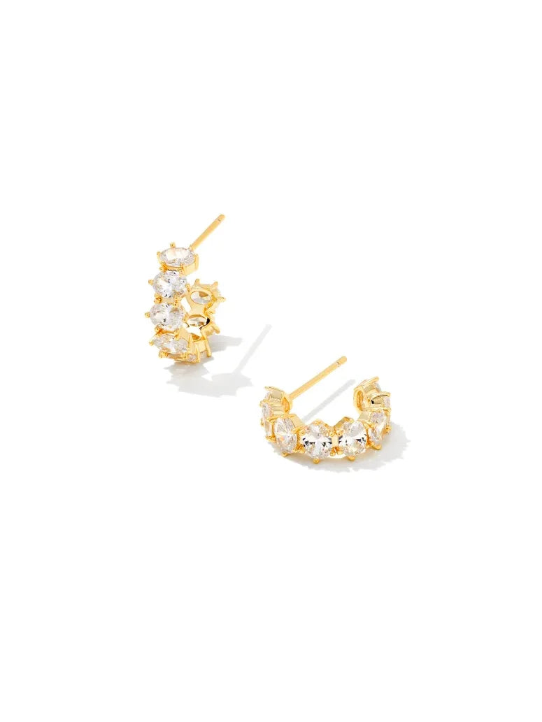 Kendra Scott Cailin Gold Crystal Huggie Earrings in White CZ