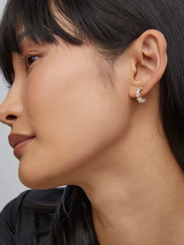 Kendra Scott Cailin Gold Crystal Huggie Earrings in White CZ