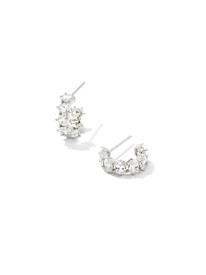 Kendra Scott Cailin Silver Crystal Huggie Earrings in White CZ