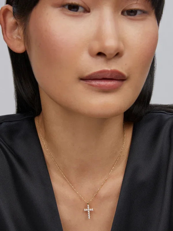 Kendra Scott Cross Gold Crystal Pendant Necklace in White CZ