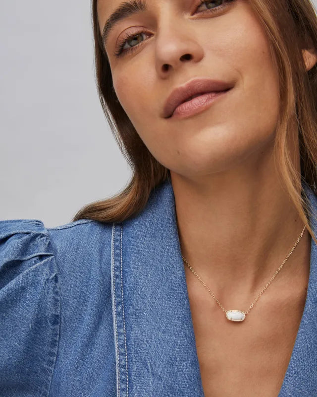 Kendra Scott Elisa Gold Pendant Necklace in White Kyocera Opal