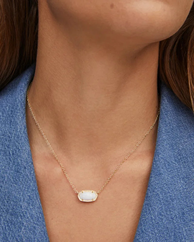 Kendra Scott Elisa Gold Pendant Necklace in White Kyocera Opal