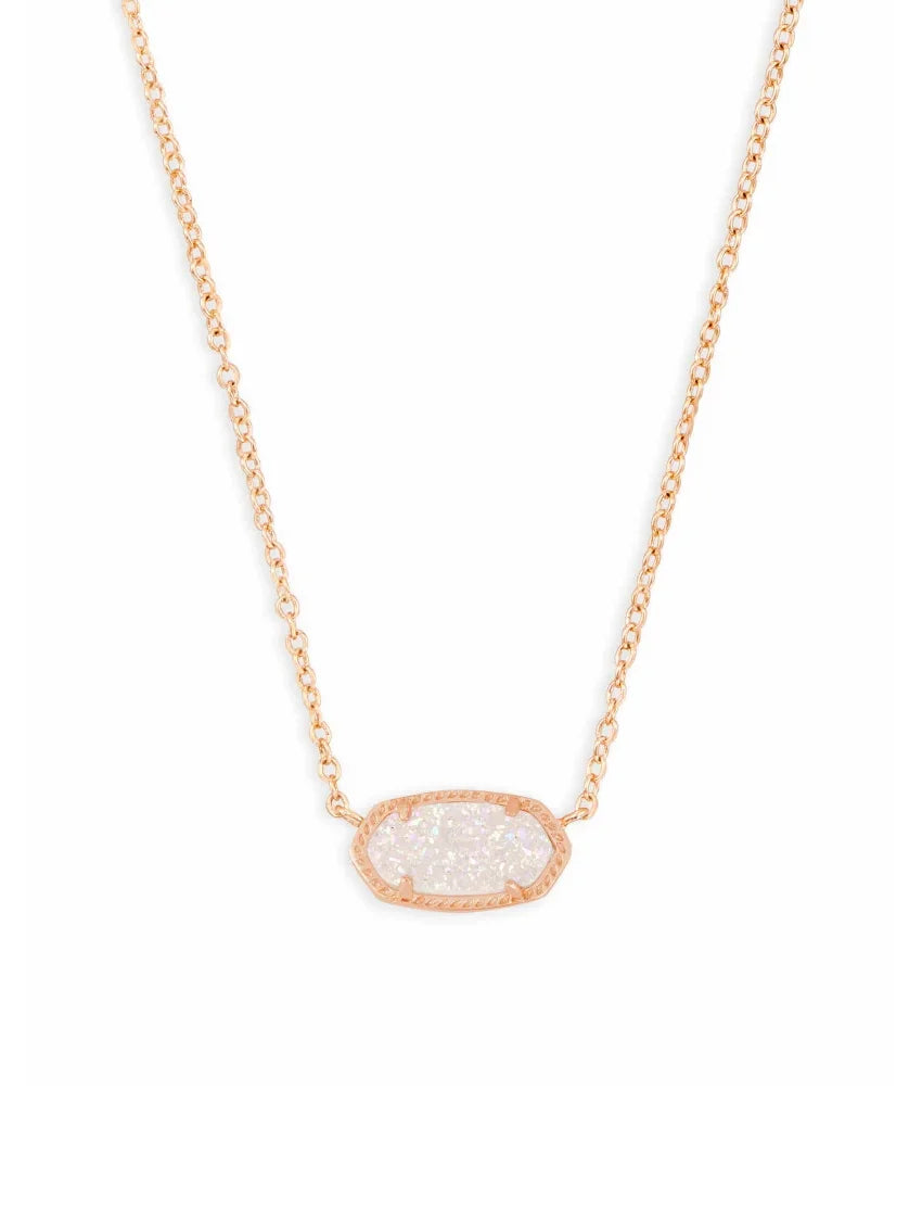 Kendra Scott Elisa Rose Gold Pendant Necklace in Iridescent Drusy