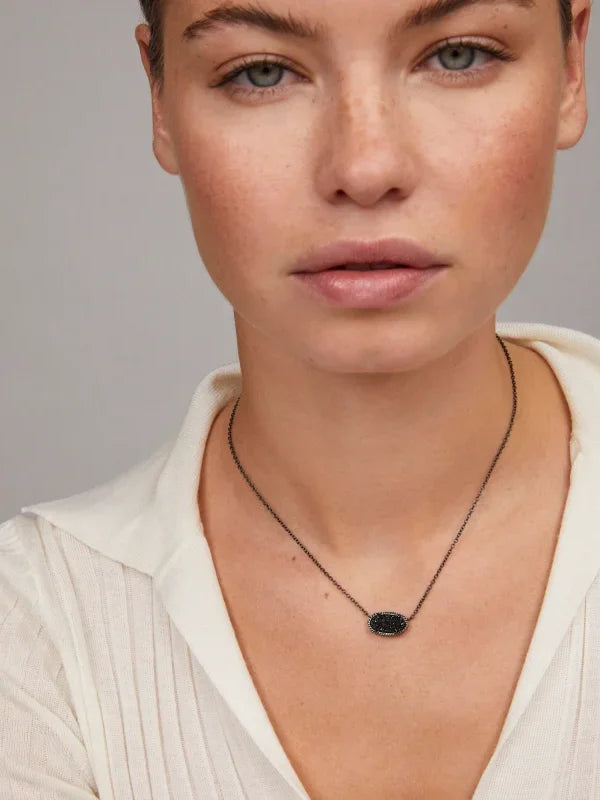 Kendra Scott Elisa Gunmetal Pendant Necklace in Black Drusy