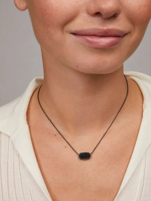 Kendra Scott Elisa Gunmetal Pendant Necklace in Black Drusy